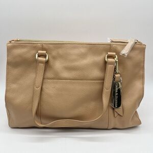 Emma & Sophia Large Leather Tan Handbag‎ Purse Studded Feet Handle Crossbody